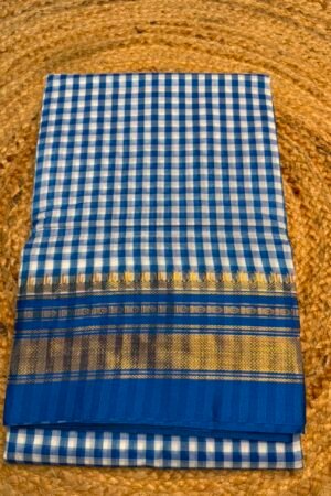 blue Ilkal Small Check Cotton Silk Saree