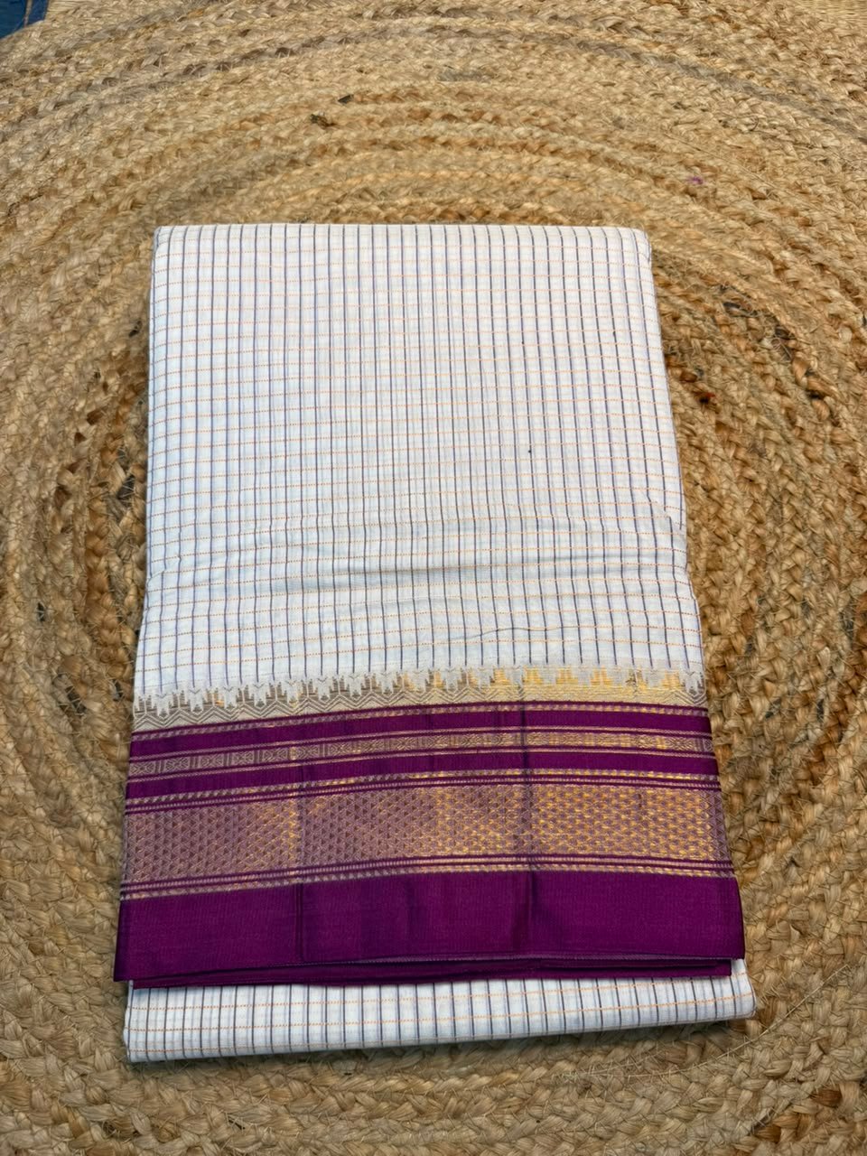 Purple Ilkal Small Check Cotton Silk Saree