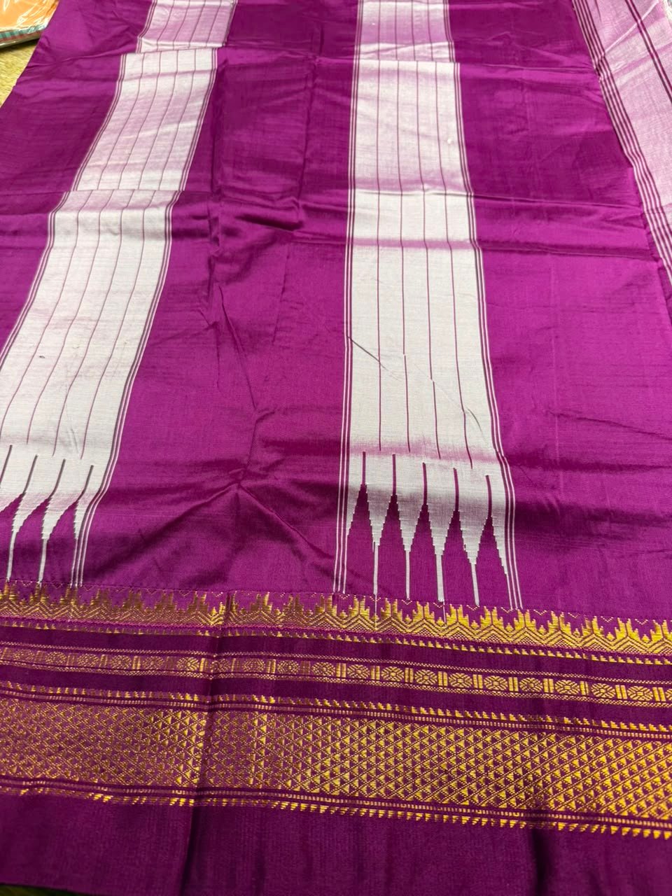 Purple Ilkal Small Check Cotton Silk Saree - Image 3