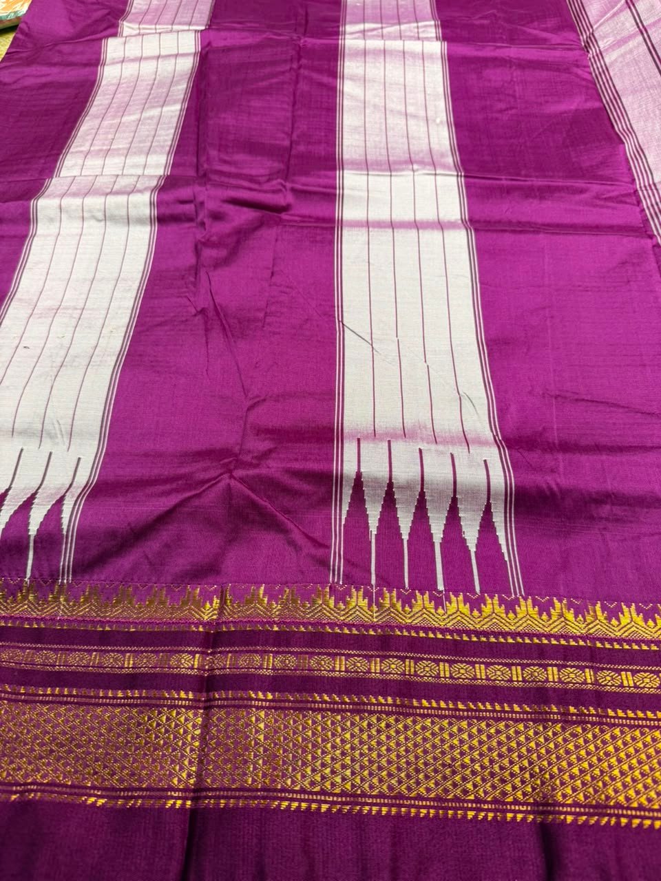 Purple Ilkal Small Check Cotton Silk Saree - Image 2
