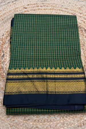 Green Ilkal Small jari Check Cotton Silk Saree