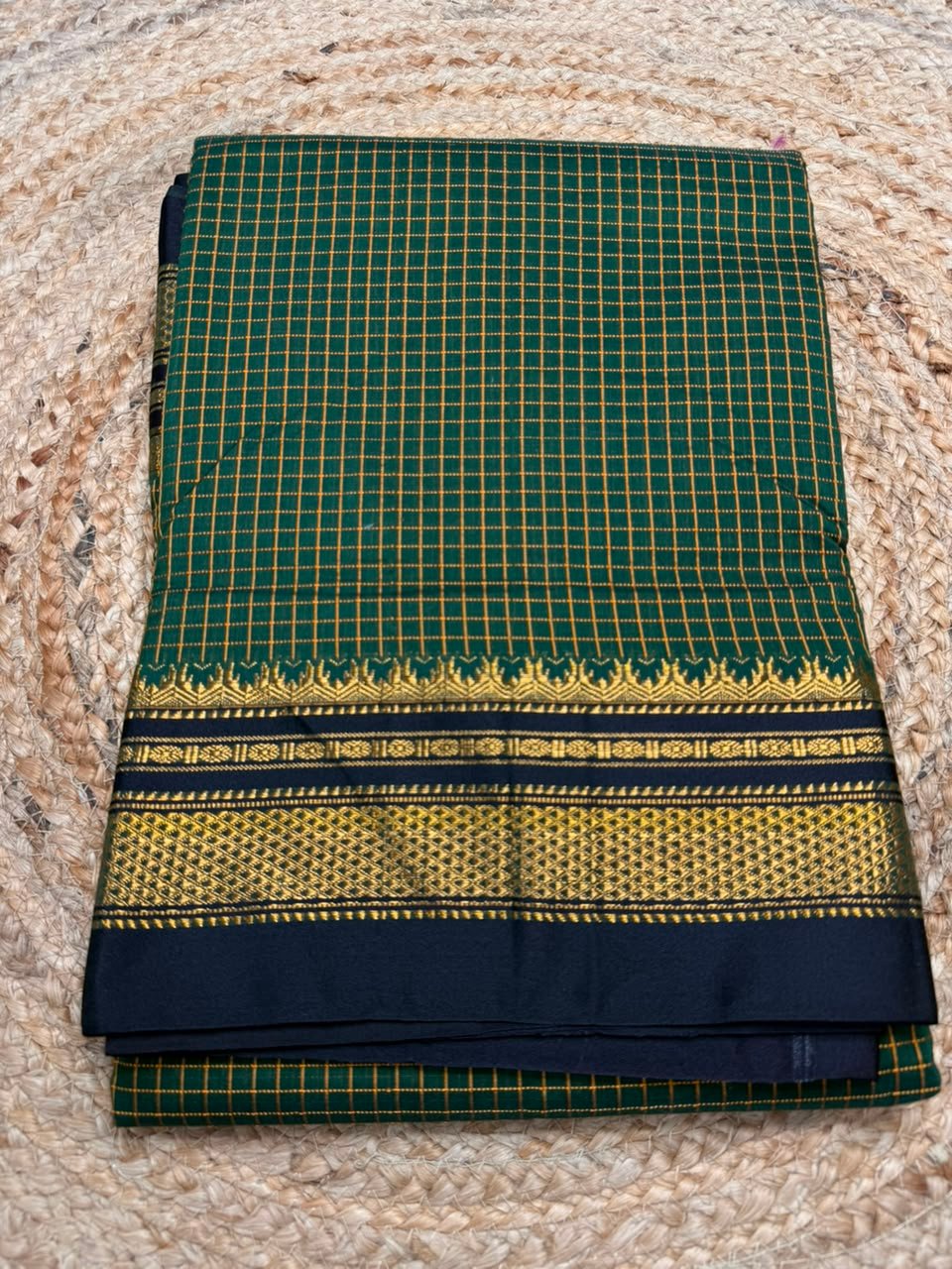 Green Ilkal Small jari Check Cotton Silk Saree