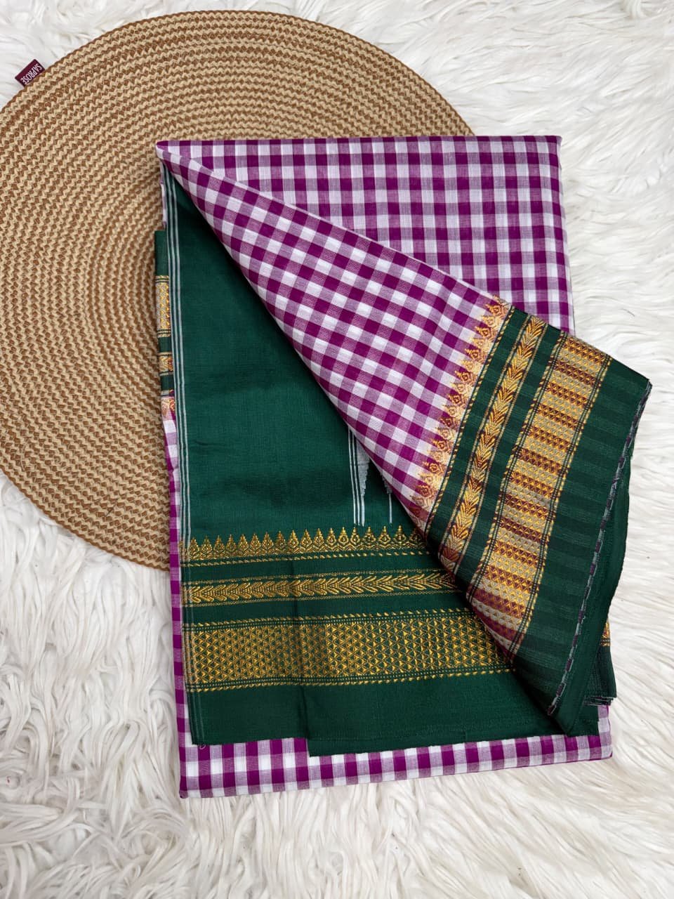 Ilkal Special Tam Tam Checks Saree – Pure Mercerised Cotton Silk with Tope Pallu
