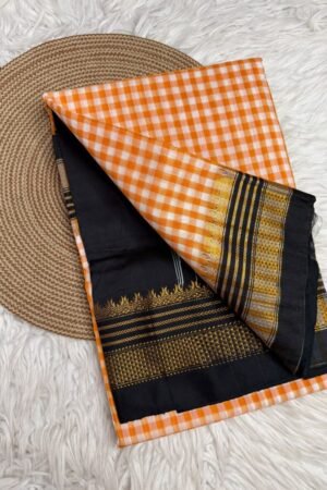 Ilkal Special Tam Tam Checks Saree – Pure Mercerised Cotton Silk with Tope Pallu
