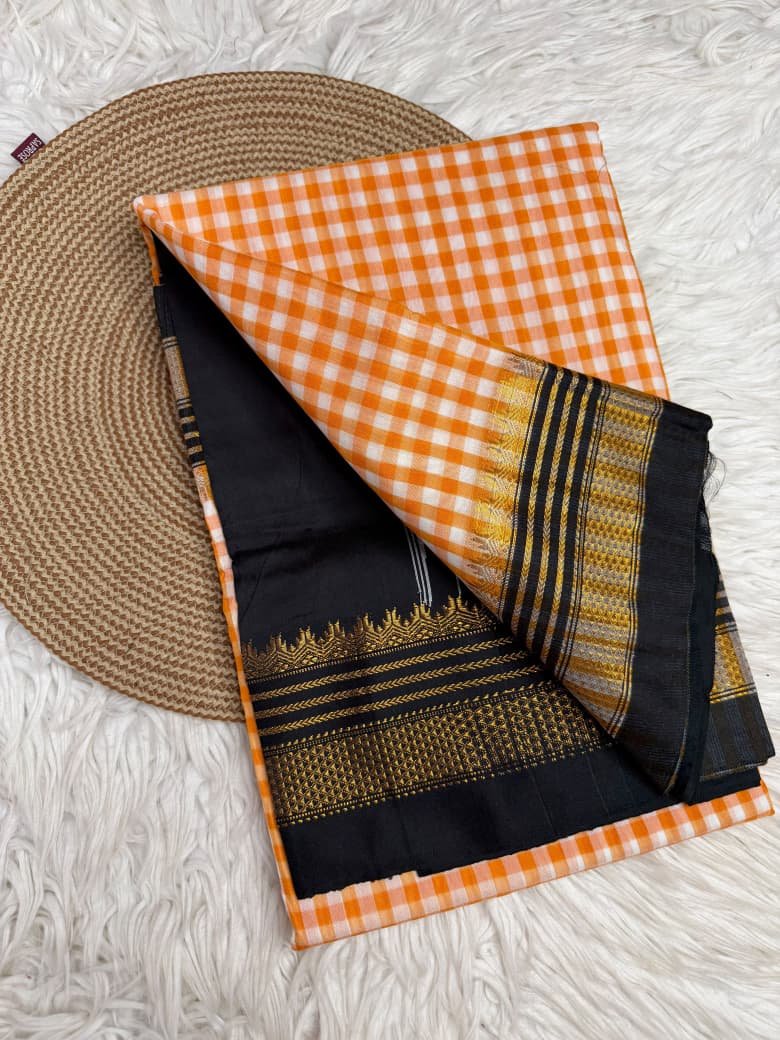Ilkal Special Tam Tam Checks Saree – Pure Mercerised Cotton Silk with Tope Pallu