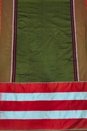 Light Green And Red Mercerised Cotton Ilkal Saree with Khun Material & Ilkal Tope Pallu